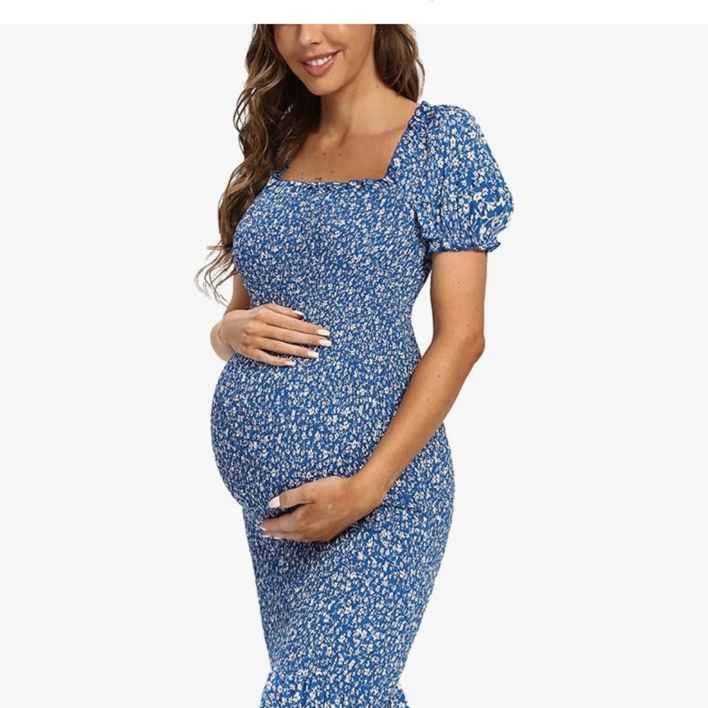 Maternity summer floral midi bodycon dress